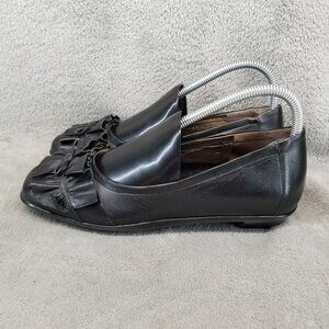 1803 Shoes Womens Size EU 38 US 7.5 Black Leather Slip On Bow Low Heel Pumps